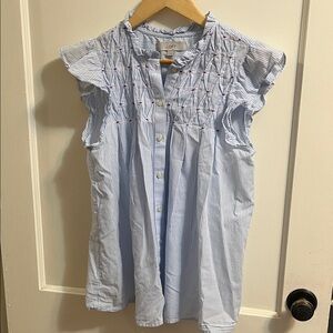 LOFT Blue and White Striped Button Down Shirt
